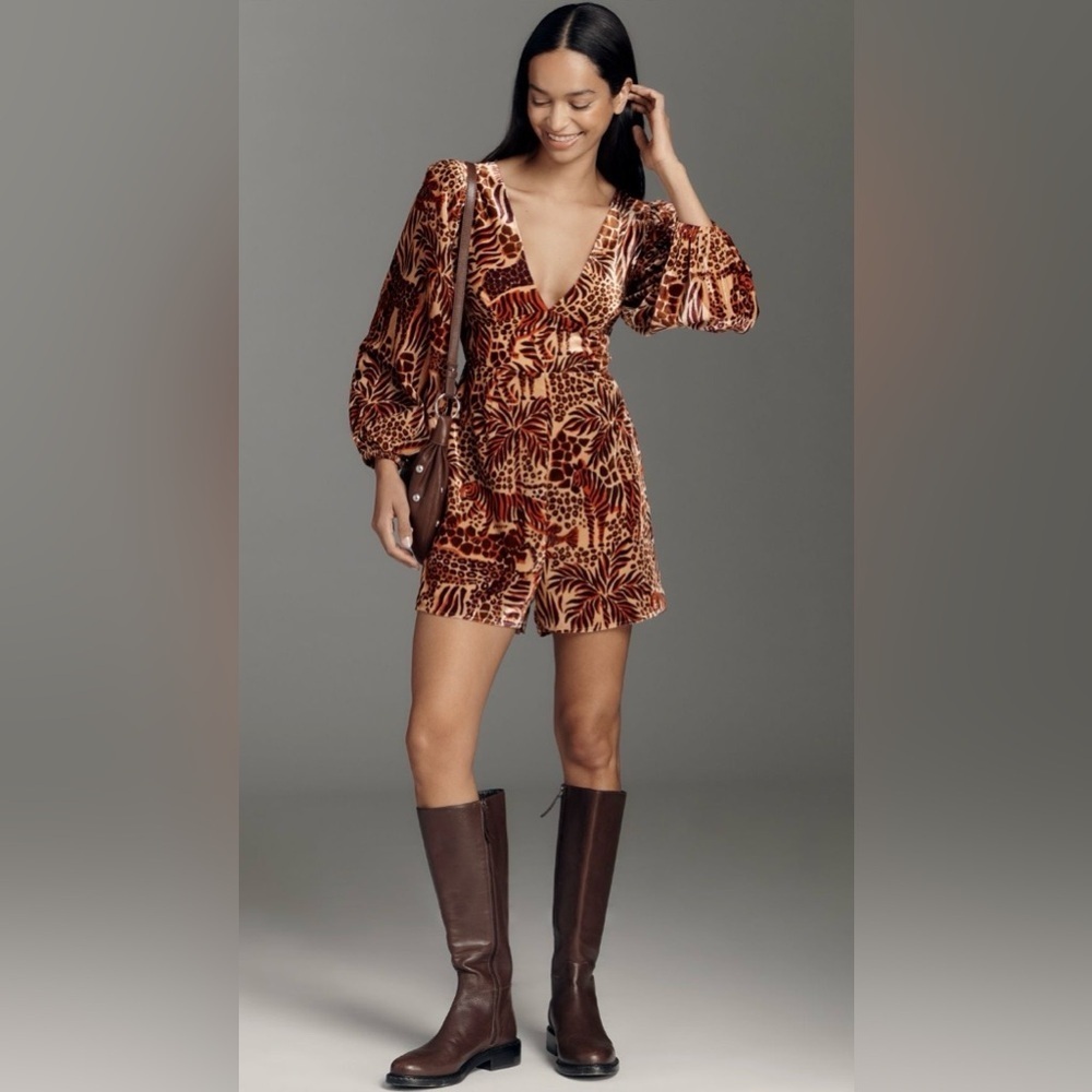 RARE Farm Rio x Anthropologie NWT Long-Sleeve Printed Romper—XS